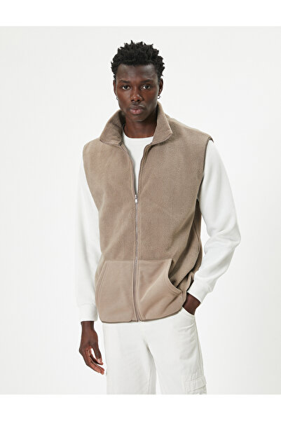Koton Λούτρινο γιλέκο με φερμουάρ καγκουρό τσεπάκι με λεπτομερή βάση