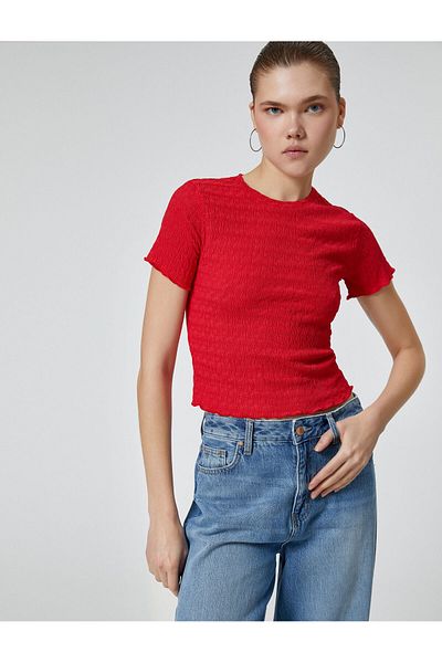 Koton Textured Crop Top - Short Sleeve Crew Neck - Slim Fit Bürument