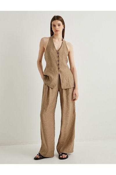 Koton V-Neck Vest - Back with Buttons and Window Detail