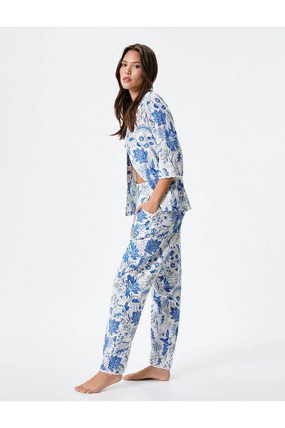 Koton Pyjamahose aus Viskose – Blumenmuster, gerades Bein