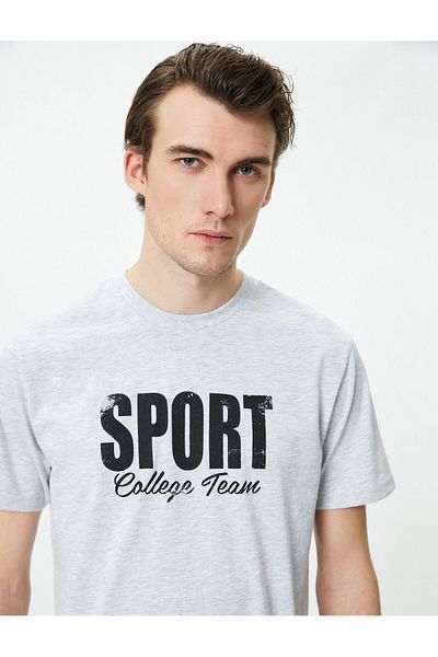 Koton Σλόγκαν εμπριμέ T-Shirt Slim Fit Crew Neck κοντό μανίκι
