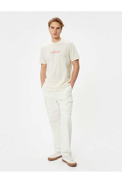 Koton Crew Neck Slogan Printed Cotton T-Shirt