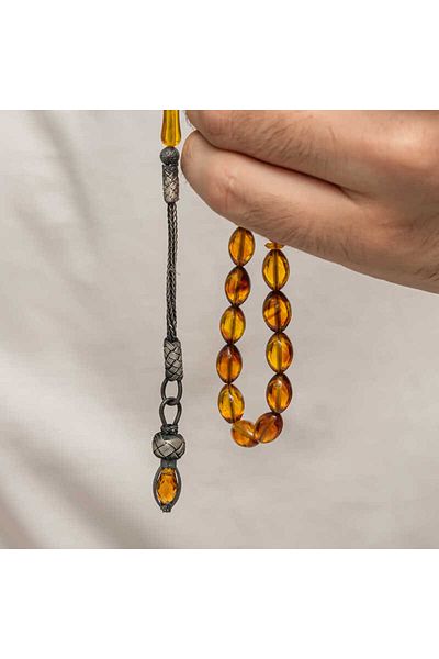 Skygo Silver 1000 Sterling Kazaz Tasseled Clamping Amber Prayer Beads