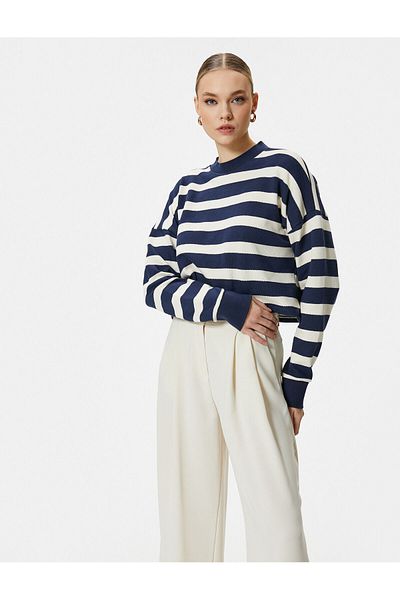 Koton Crew Neck Sweatshirt Off Shoulder Long Sleeve