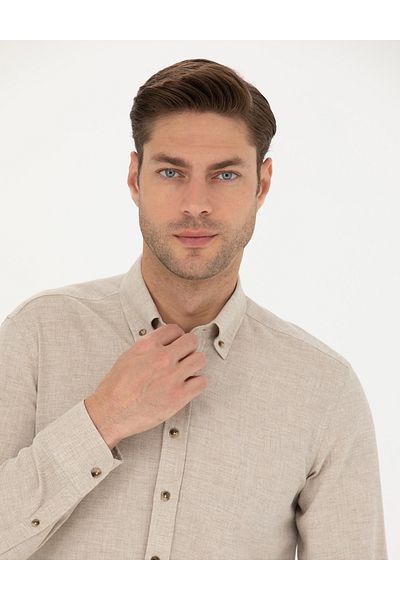 Pierre Cardin Μπεζ Slim Fit μακρυμάνικο πουκάμισο 50280214-vr011