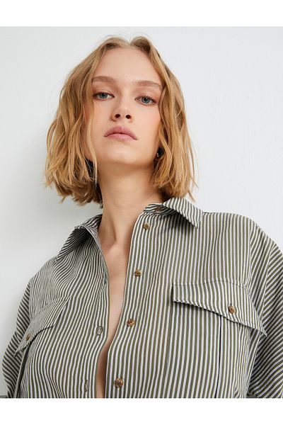 Koton Oversize Shirt Long Sleeve Buttoned Pocket Viscose Blended