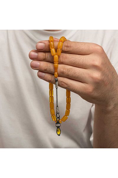 Skygo Silver 1000 Sterling Kazaz Tasseled Clamping Amber Prayer Beads