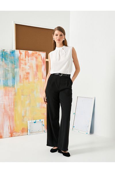 Koton Hakim Collar Blouse Shiny Stone Detailed Sleeveless