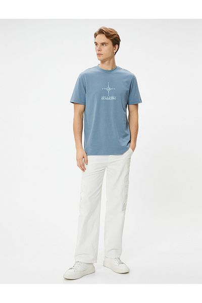 Koton Crew Neck Slogan Printed Cotton T-Shirt