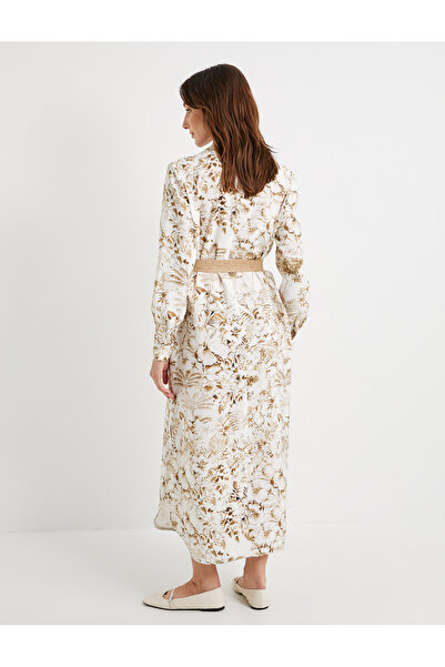 Koton Rochie cămașă midi Florala mânecă lungă Nasturi cu Curea