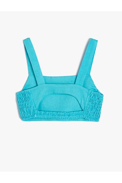 Koton Crop λινή μπλούζα με τιράντες και λεπτομέρεια παραθύρου στο πίσω μέρος