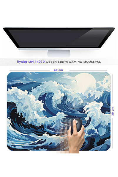 ilyuka 40X30cm Gaming Oyuncu Mousepad Kaymaz Kauçuk Taban Dikişli Kenar Ocean...
