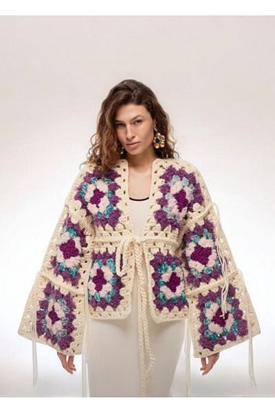El örgüsü Women's Crochet Cardigan with Motif, Hand Knitted Cardigan, Gift