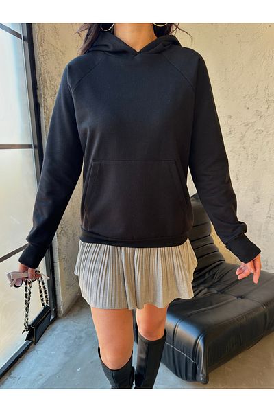 Gezen Çorap Унисекс суитшърт с качулка Oversize - 3 нишки, 100% памук, без щампа, АНТРАЦИТ