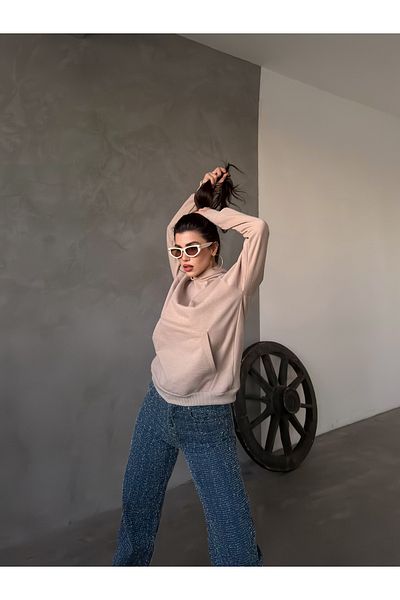 Gezen Çorap Φούτερ Unisex Oversize με κουκούλα βαμβακερή κουκούλα - 3 κλωστές