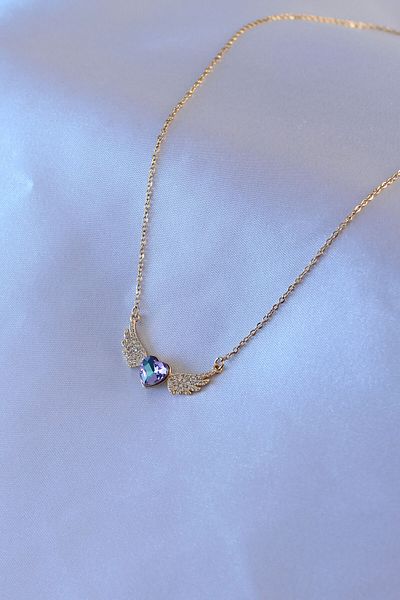 Skygo 316L Steel Special Series Gold Color Zircon Stone Winged Crystal Heart Model Women Necklace