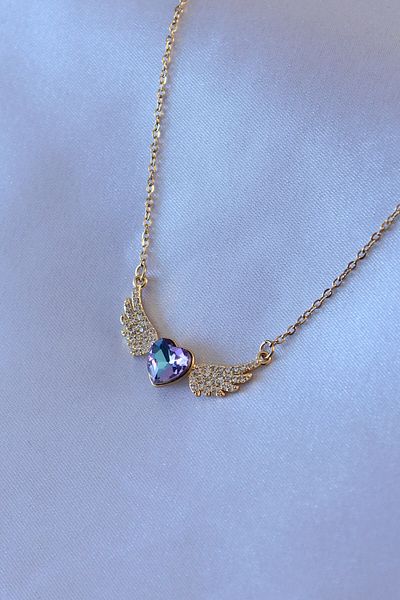 Skygo 316L Steel Special Series Gold Color Zircon Stone Winged Crystal Heart Model Women Necklace