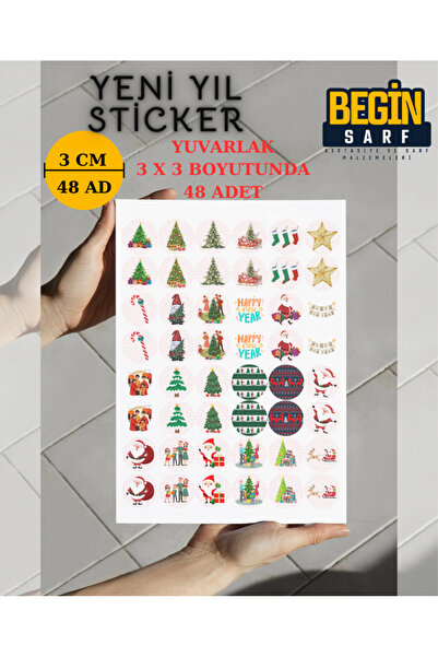 BEGİNSARF YIL BAŞI HEDİYE STİCKER ETİKETİ 3 CM 48 ADET