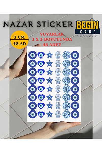 BEGİNSARF NAZAR BONCUĞU STİCKER ETİKET 3 CM 48 ADET