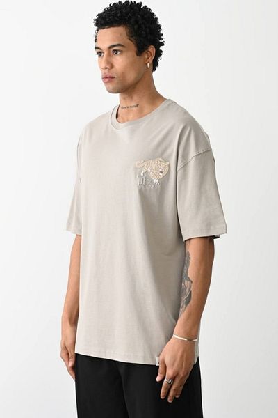 CreativeStyle Ανδρικό μπλουζάκι Oversize Μπροστινό Πίσω Κέντημα Tiger