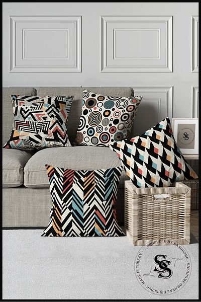 SasoHome Modele cu forme geometrice colorate Husă de pernă cu imprimare digitală din 4 bucăți