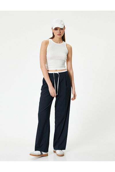 Koton Corded Viscous Slim Fit Top - Round Neck