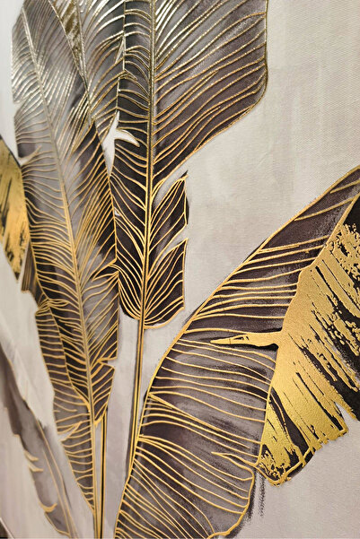 Harikabirev HARİKABİREV|GRİ-GOLD SOFT RENK SOYUT YAPRAK ÇİÇEK SETİ |ÇERÇEVELİ CAM TABLO 3LÜ DİKEY