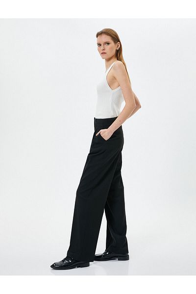 Koton Wide Leg Trousers High Waist Pocket Detail