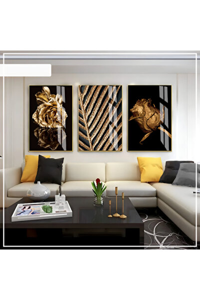 Harika bir ev Hari̇kabi̇rev | Black-Gold Color Rose Set | Framed Glass Table ...