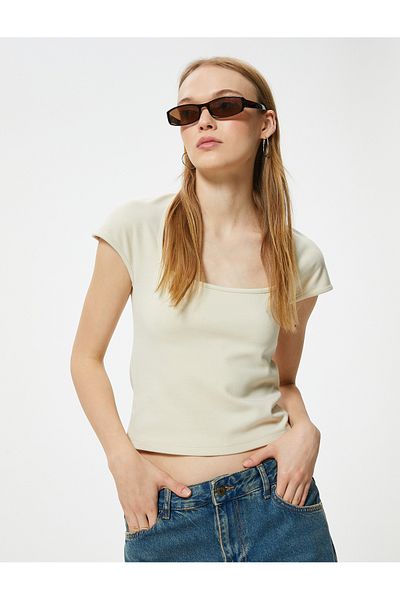 Koton Square Collar Slim Fit Viscose Mixed Basic T-Shirt - Short Sleeve