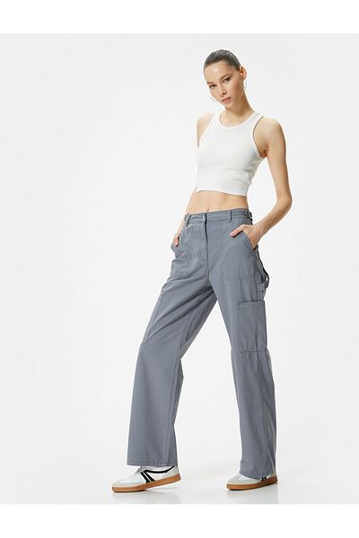 Koton Wide Leg Trousers High Waist Pocket Detail