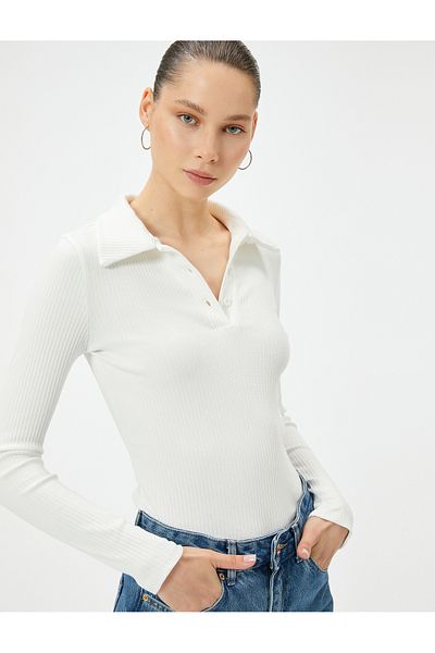 Koton Bavlněné Slim Fit tričko Polo s dlouhým rukávem