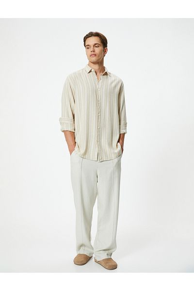 Koton Linen Blended Long Sleeve Shirt - Buttoned