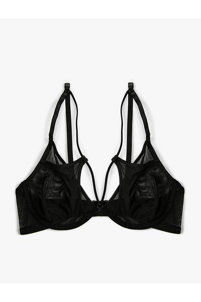 Koton Unpadded Underwire Bra Tulle Detailed Ribbed