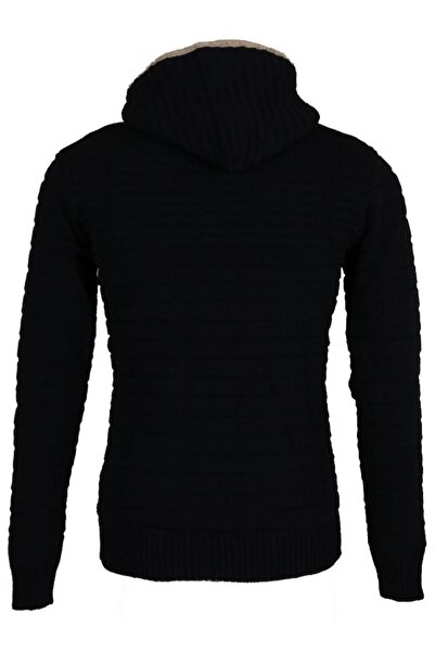 Modarar Hooded Black Knitwear Men's Cardigan - Fur Inside Rar01258