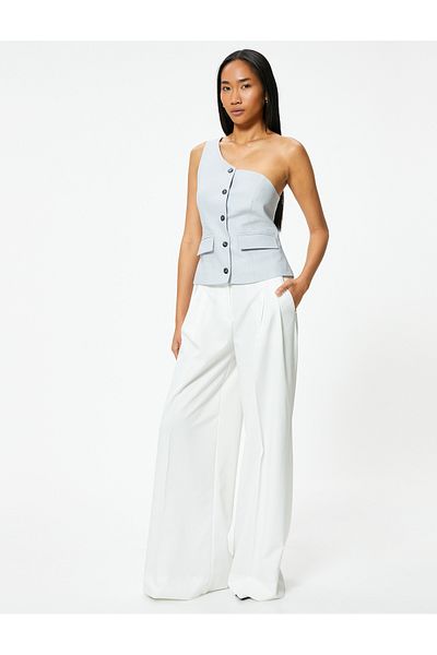 Koton Linen Single Shoulder Vest - Covered Pocket Detail
