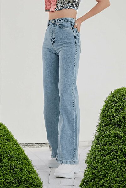 royalmoni Women's Light Blue Snow Washing High Waist Denim Jean Women's Loose Leg Jeans Pants