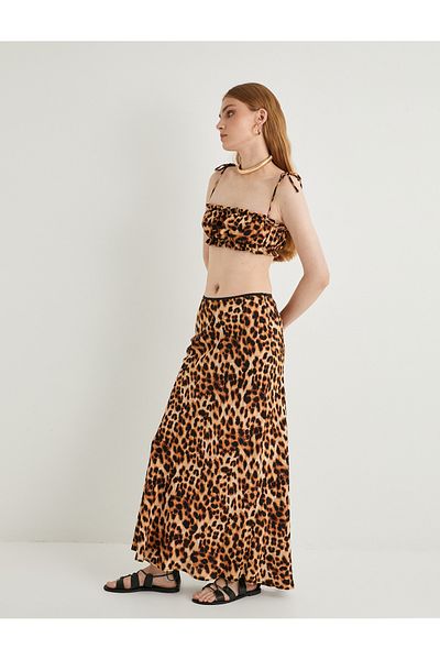 Koton Fustă midi din viscoză cu model leopard cu talie înaltă