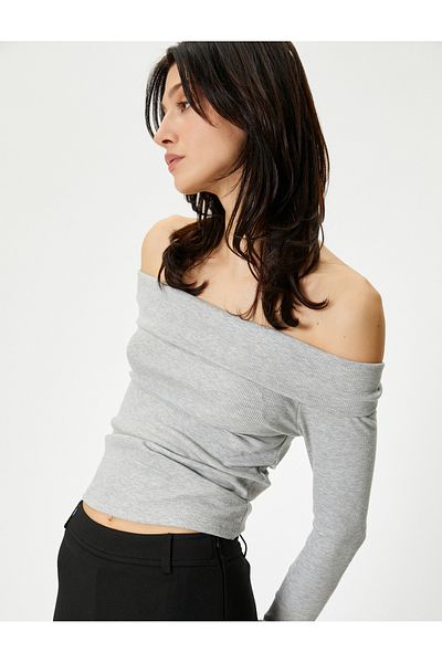 Koton Long Sleeve Ribbed Madonna Neck T-Shirt