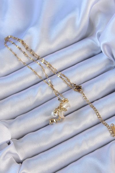 Skygo 316L Steel Chain Gold Color Zircon Stone Butterfly Enamel Moon Necklace - Tj-Bko9093