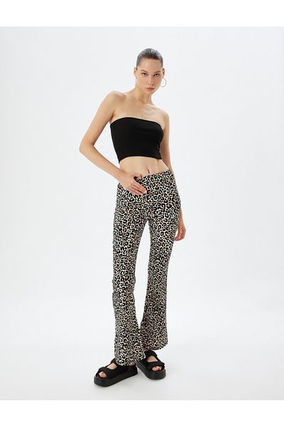 Koton Leopard Patterned Spanish Leg Leggings - Elastic Waist Wrap Pants