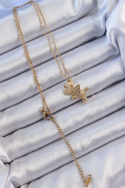 Skygo 316L Steel Chain Gold Color Zircon Stone Elephant Necklace - Tj-Bko9091