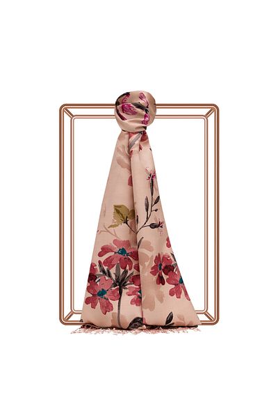 ipekevi Powder Clover Garden Patterned Silk Shawl