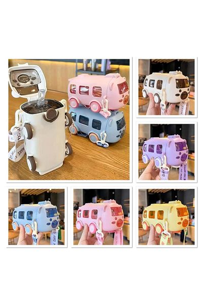 begonias Bus Design Water Bottle with Straw 500 ml