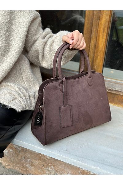 Night Geanta de mana si de umar pentru femei Grace Model Suede Bitter Brown