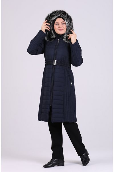 sefamerve Γούνινο Καπιτονέ Παλτό 0812-04 Navy Blue
