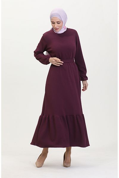 sefamerve Φόρεμα Twist Fabric Ribbed Ruffle 0528-06 Plum