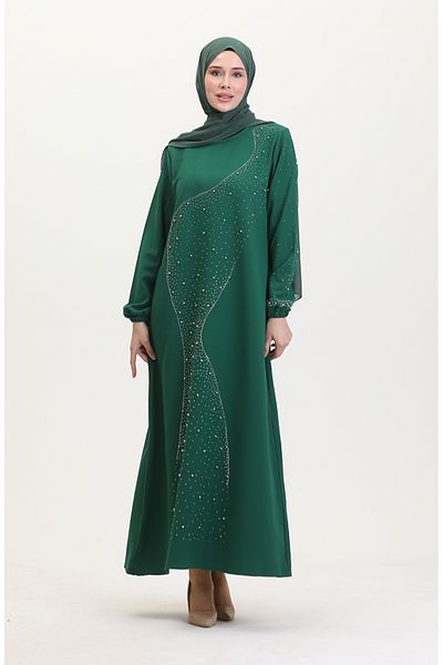 sefamerve Βραδινό φόρεμα με στάμπα Emerald Green Stone - 0407-05
