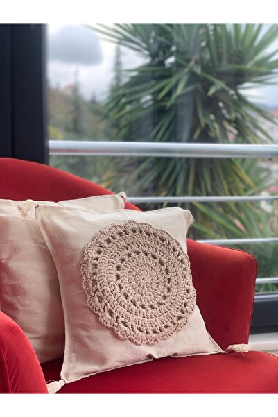 Miss California 2 Li Örgü Tasarım Kırlent Kılıfı & Düz Keten Kırlent Kılıfı