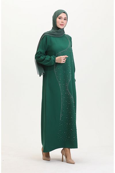 sefamerve Βραδινό φόρεμα με στάμπα Emerald Green Stone - 0407-05